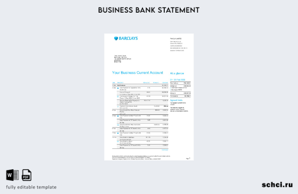 скачать цифровую версию шаблона выписки по банковскому счету Barclays в Соединен